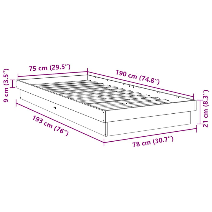 Sengeramme uden madras 75x190 cm Massivt træ Eg