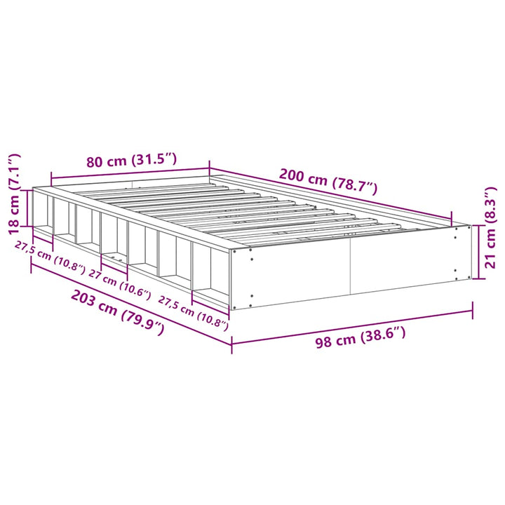 Sengeramme uden madras 80x200 cm Massivt træ Eg