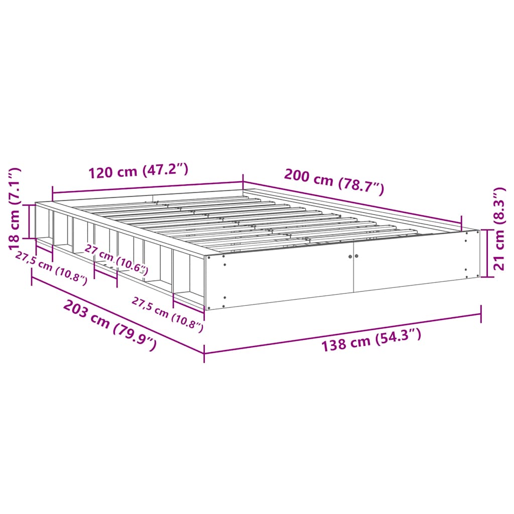 Sengeramme uden madras 120x200 cm Massivt træ Eg