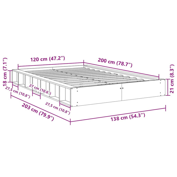 Sengeramme uden madras 120x200 cm Massivt træ Eg