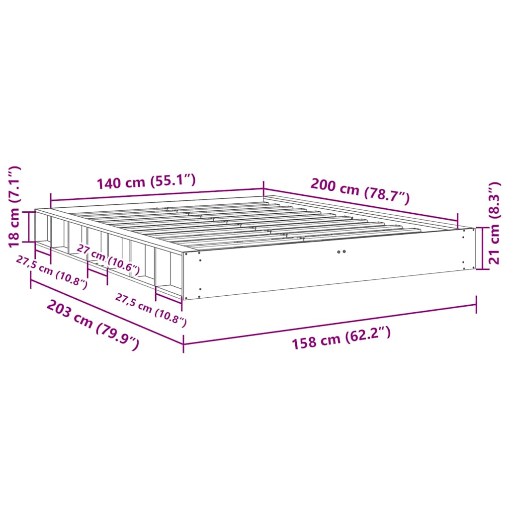 Sengeramme uden madras 140x200 cm Massivtræ Eg