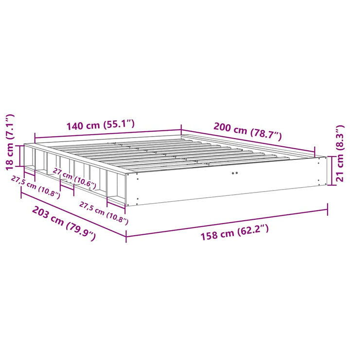Sengeramme uden madras 140x200 cm Massivtræ Eg