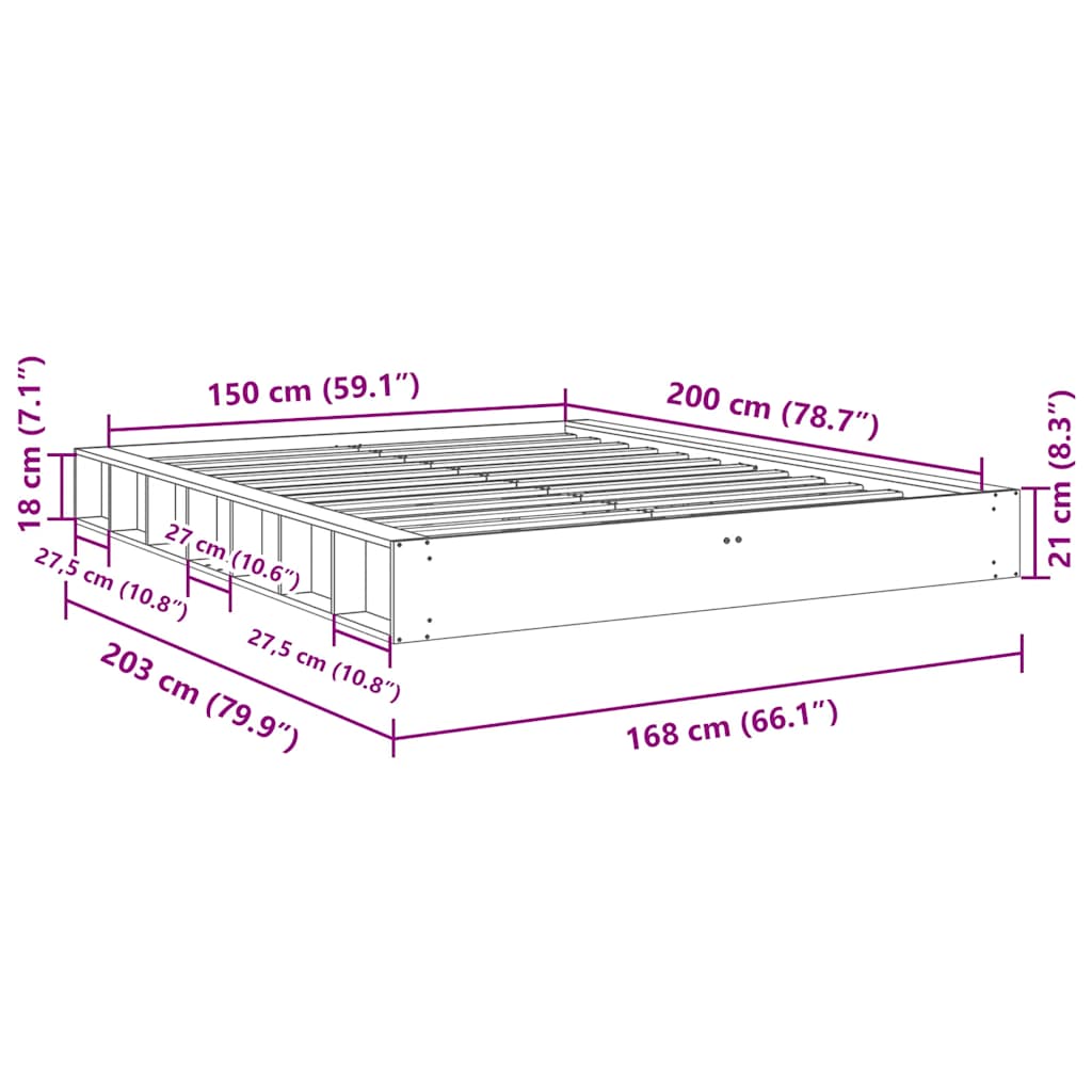 Sengeramme uden madras 150x200 cm Massivt træ Eg