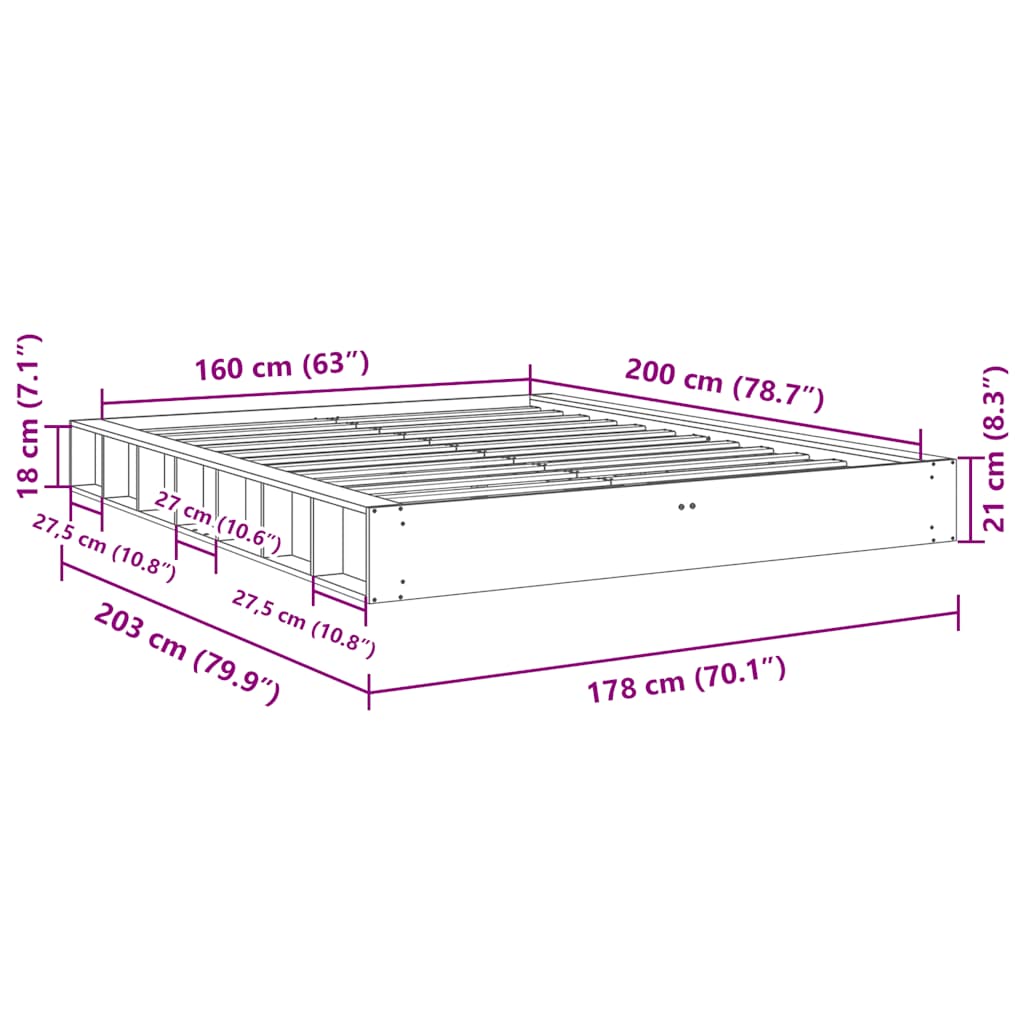 Sengeramme uden madras 160x200 cm Massivtræ Eg