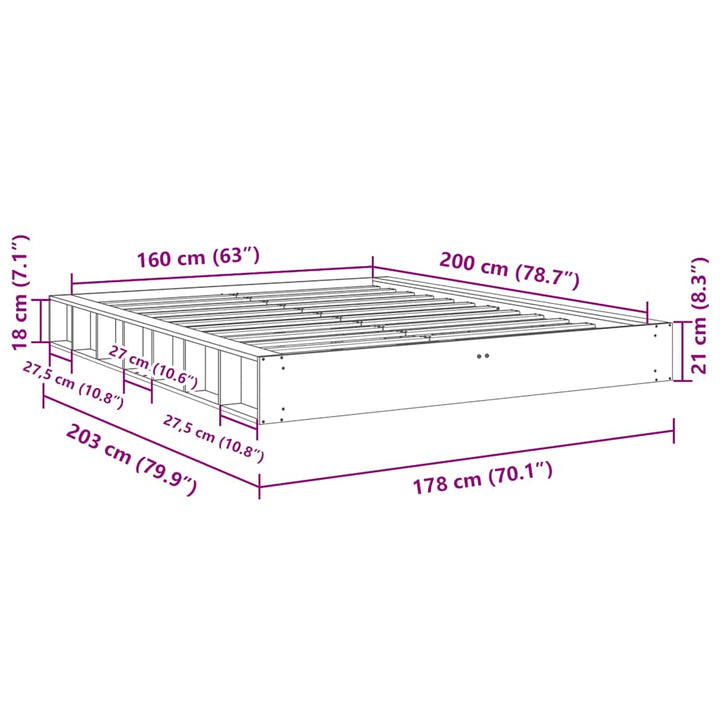 Sengeramme uden madras 160x200 cm Massivtræ Eg