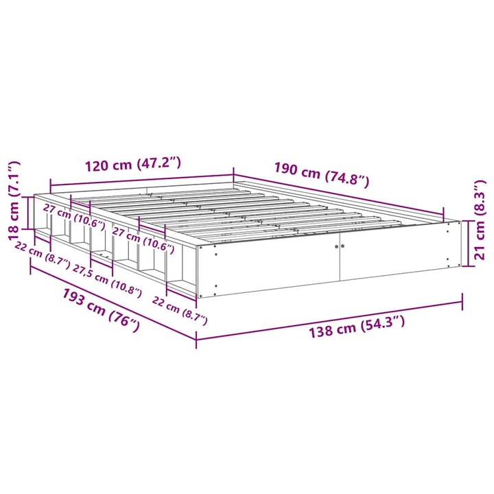 Sengeramme uden madras 120x190 cm Massivt træ Eg