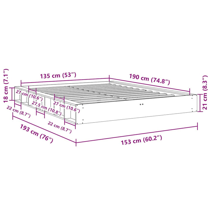 Sengeramme uden madras 135x190 cm Massivt træ Eg
