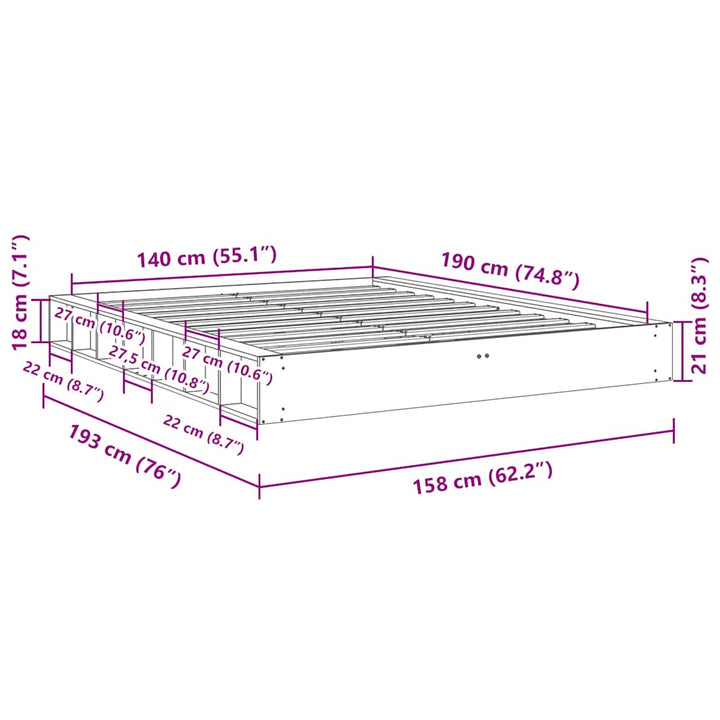 Sengeramme uden madras 140x190 cm Massivtræ Eg