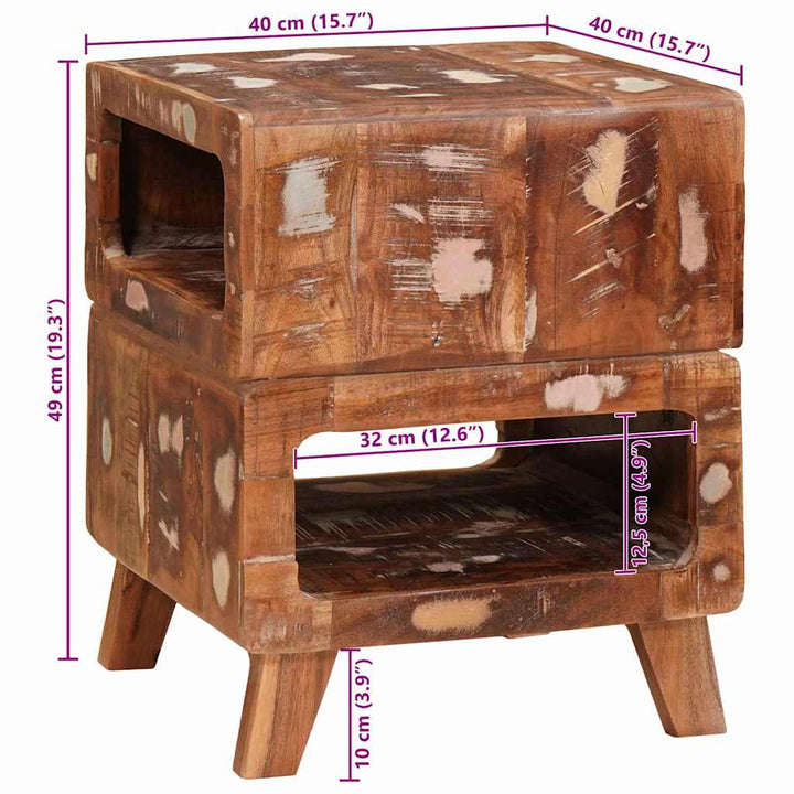 Endebord med hylde Brun 40 x 40 x 49 cm Solid genbrugs træ