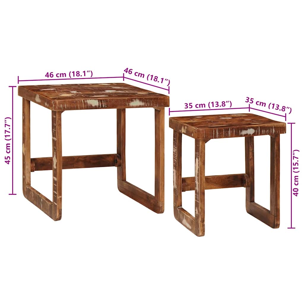 Indskudsborde 2 pcs Brun 46 x 46 x 45 cm Solid genbrugs træ
