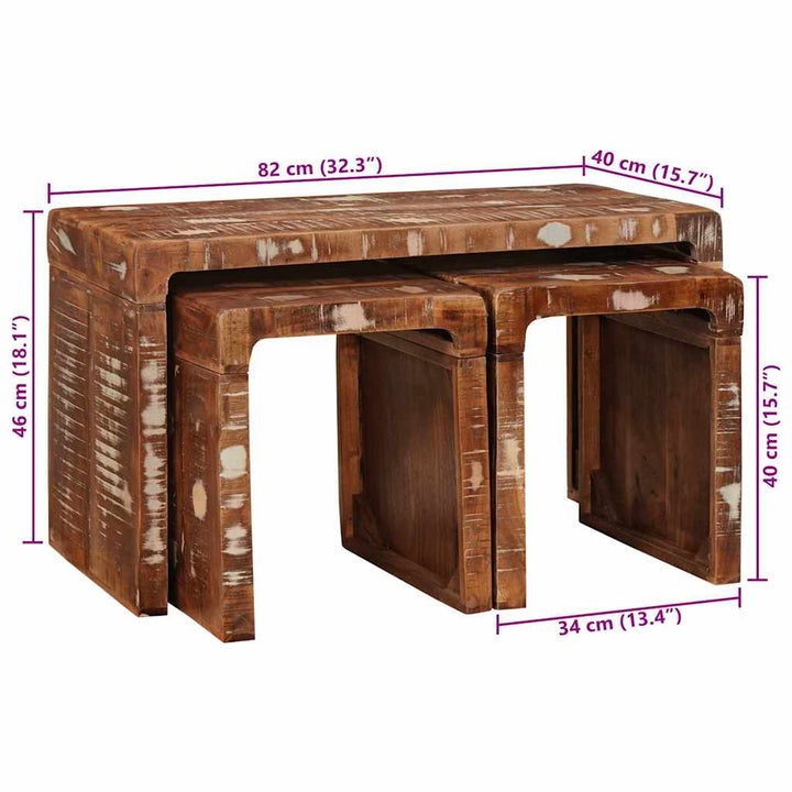 Nesting Bord 3 pcs Brun Solid genbrugs træ