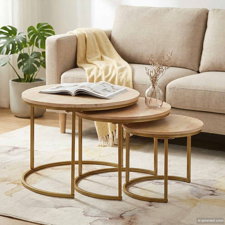 Nesting Kaffeborde 3 pcs Brun Massivt mangotræ og stål