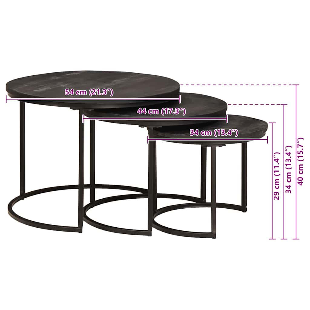 Nesting Kaffeborde 3 pcs Sort Massivt mangotræ og stål
