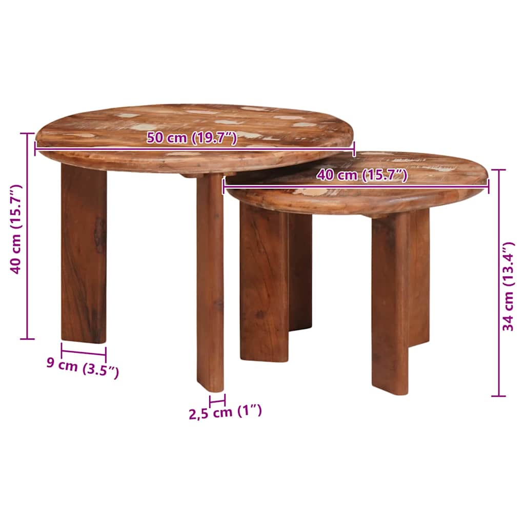Nesting Kaffeborde 2 pcs Flerfarvet Solid genvundet træ
