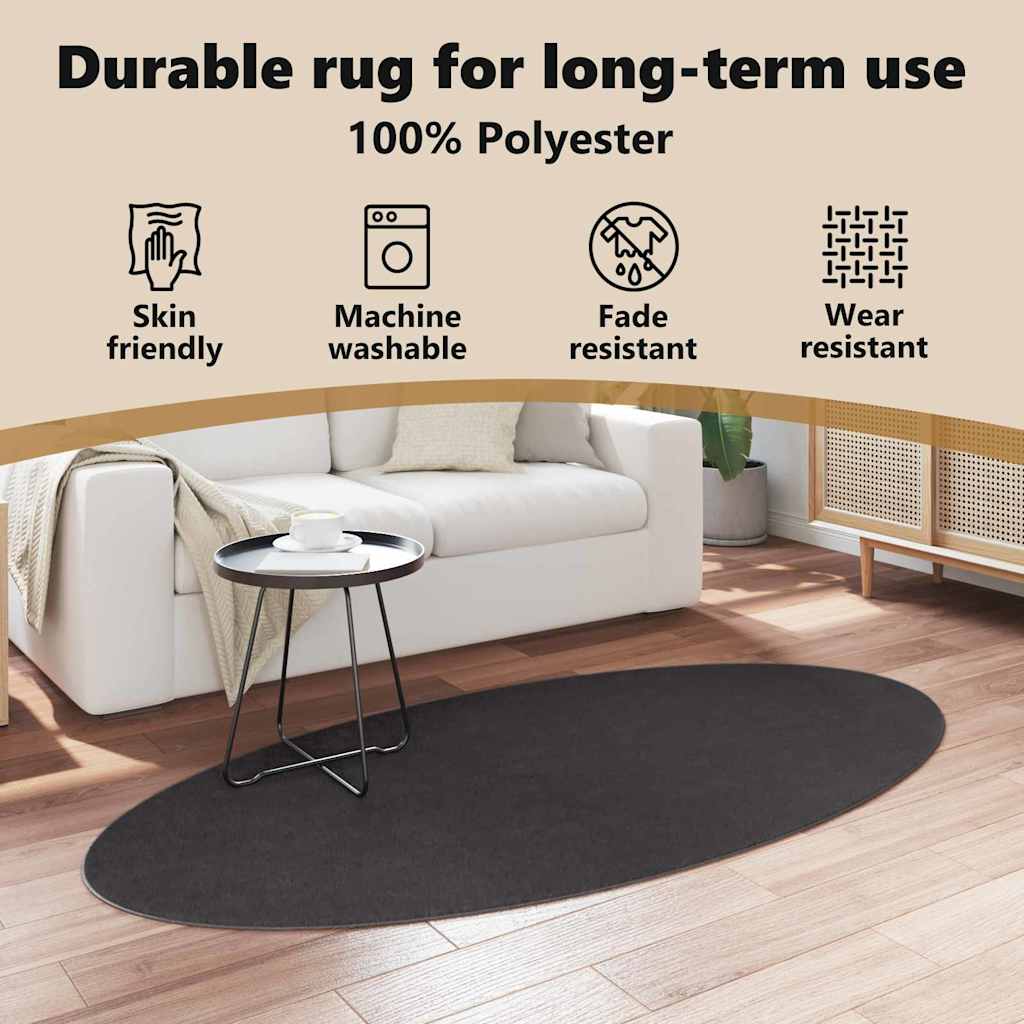 Områdetæpper Oval HUARTE Antracit 100 x 200 cm 100% polyester