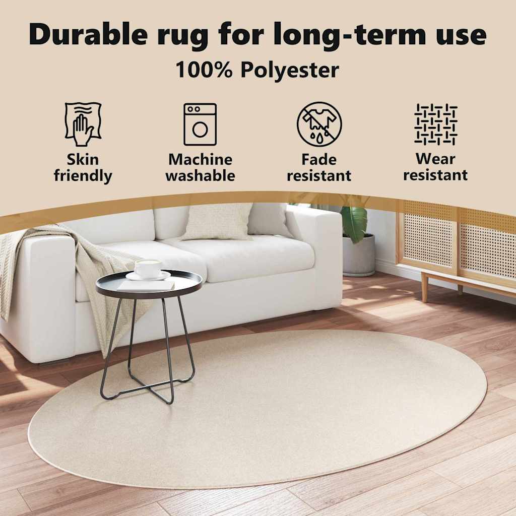 Områdetæpper Oval HUARTE Beige 140 x 200 cm 100% polyester