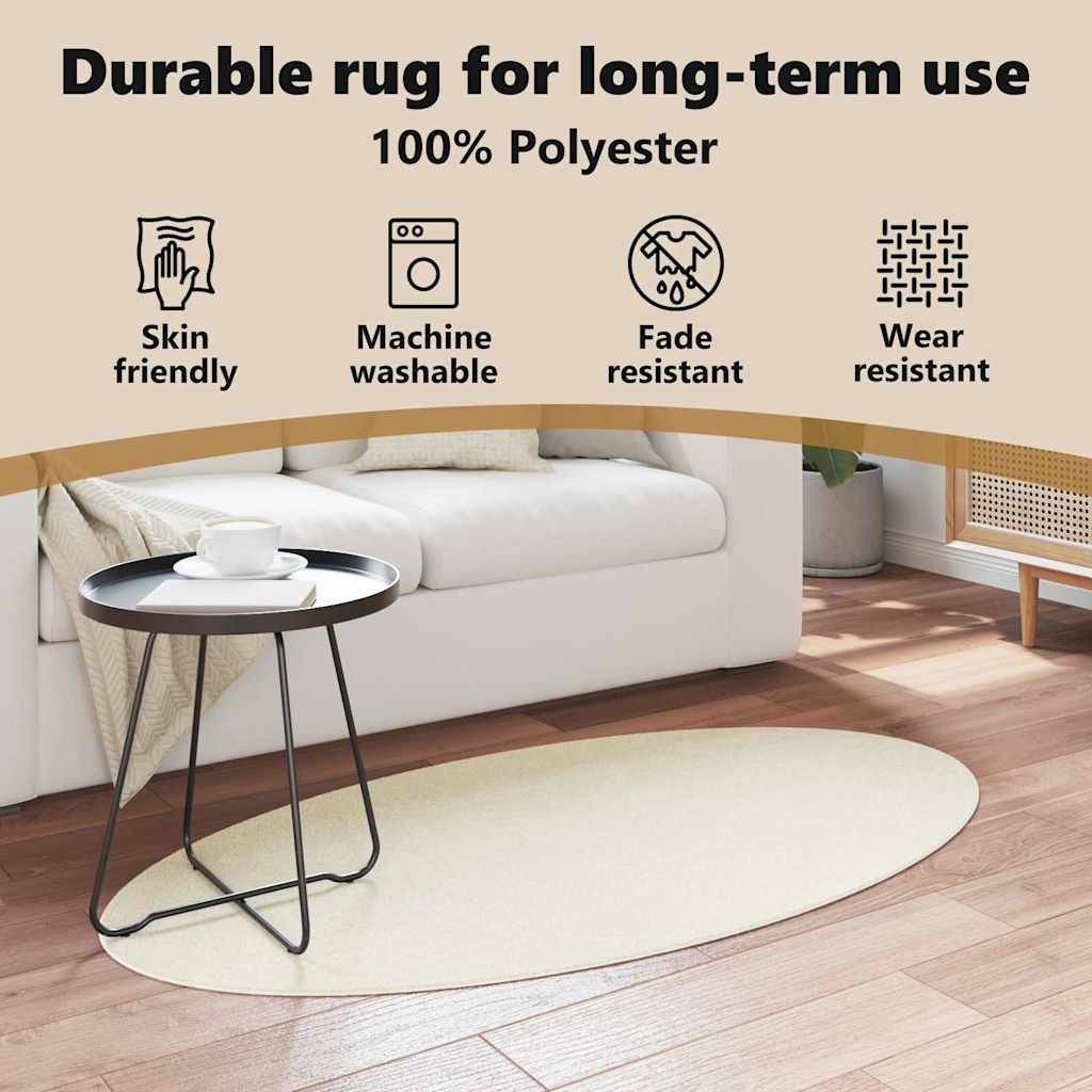 Områdetæpper Oval HUARTE Creme 80 x 150 cm 100% polyester