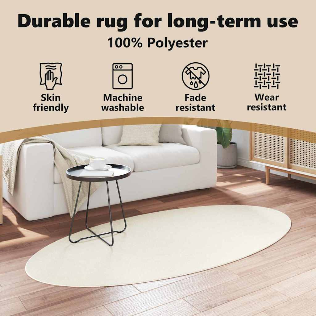 Områdetæpper Oval HUARTE Creme 100 x 200 cm 100% polyester