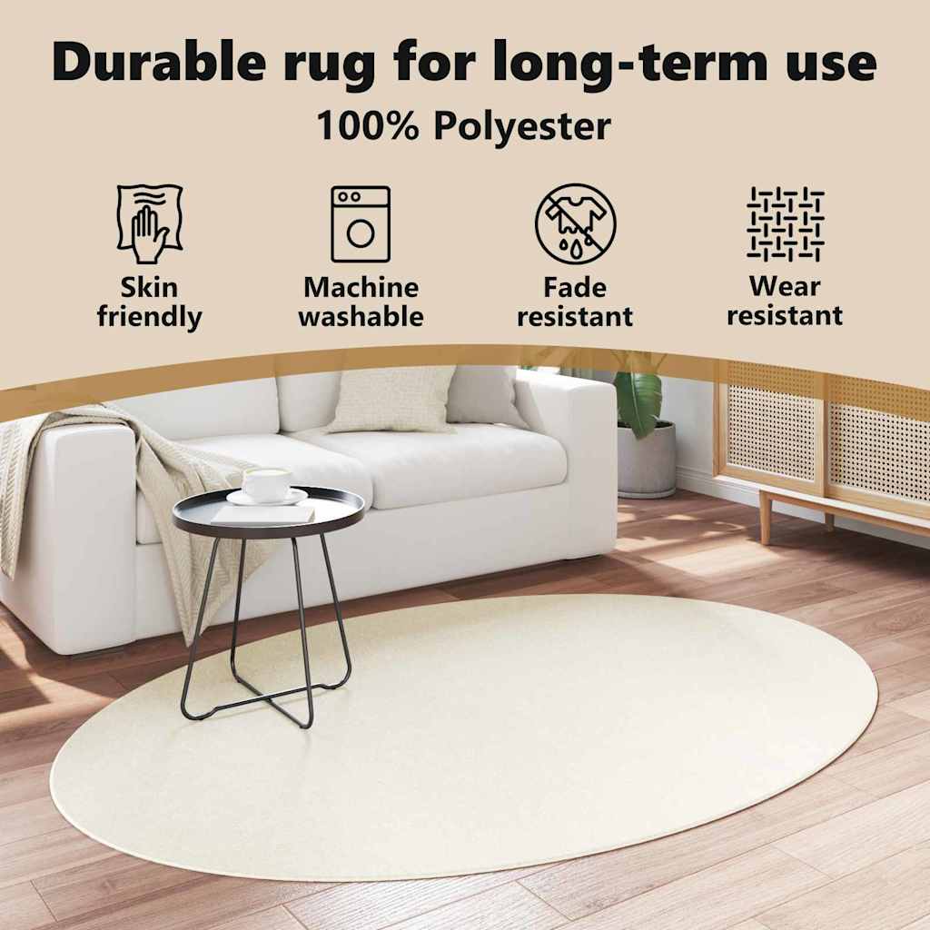 Områdetæpper Oval HUARTE Creme 140 x 200 cm 100% polyester