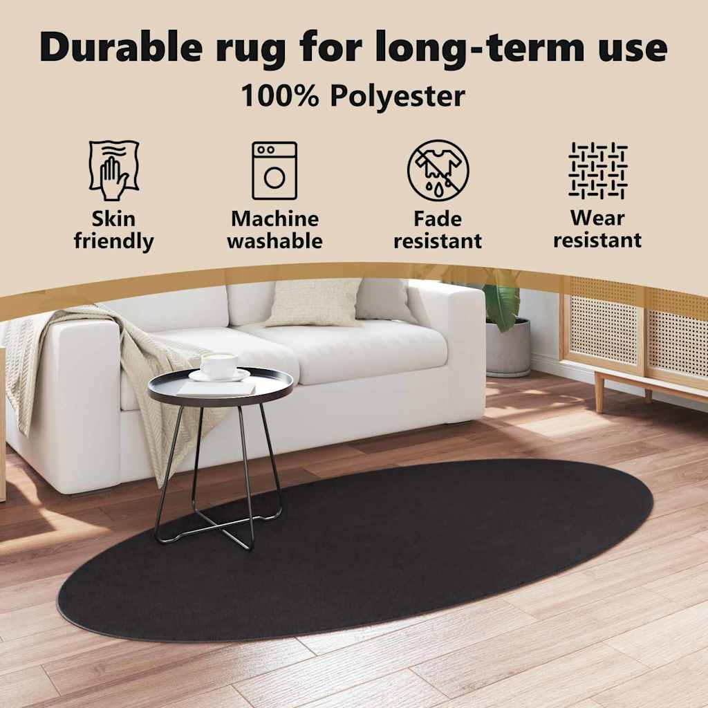 Områdetæpper Oval HUARTE Sort 100 x 200 cm 100% polyester