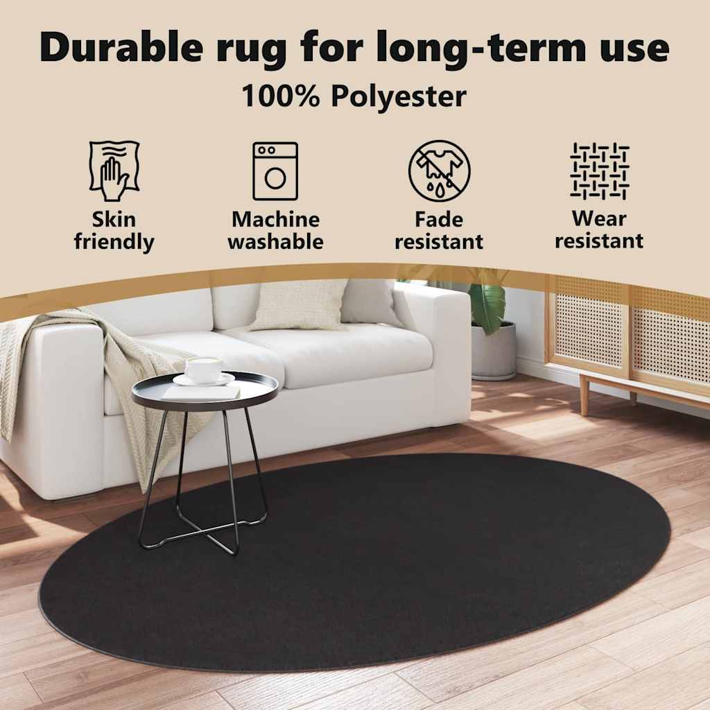 Områdetæpper Oval HUARTE Sort 140 x 200 cm 100% polyester