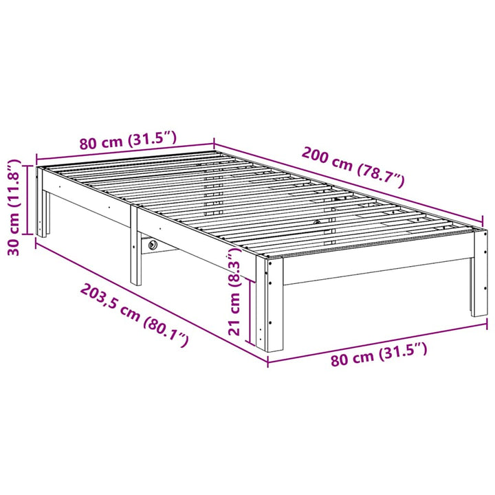 sengeramme uden madras 80x200 cm massivt fyrretræ gyldenbrun
