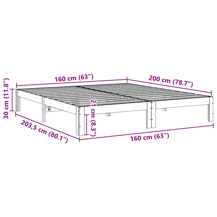 sengeramme uden madras 160x200 cm massivt fyrretræ hvid
