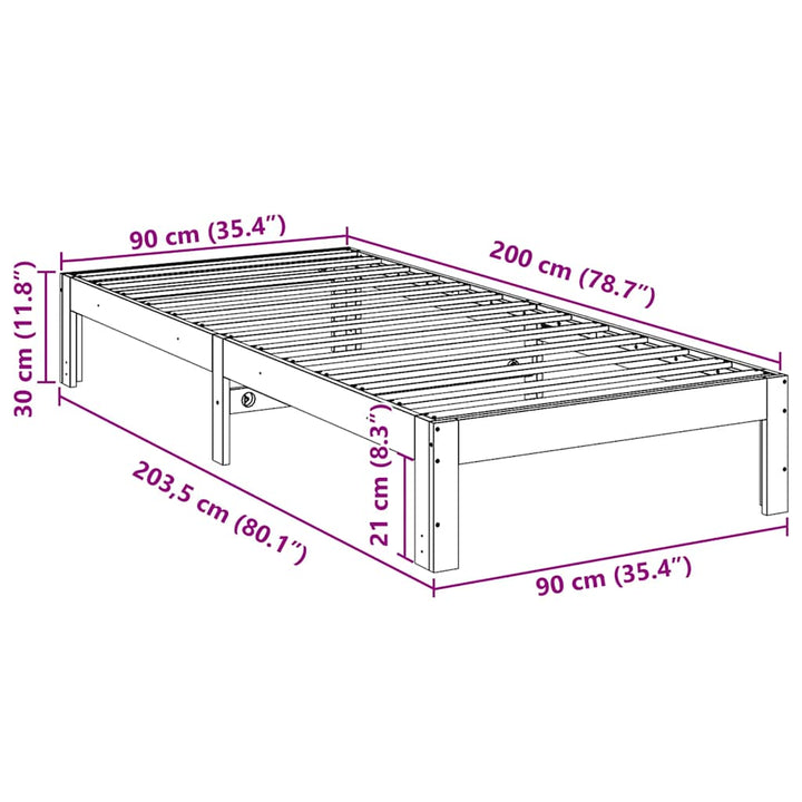 sengeramme uden madras 90x200 cm massivt fyrretræ