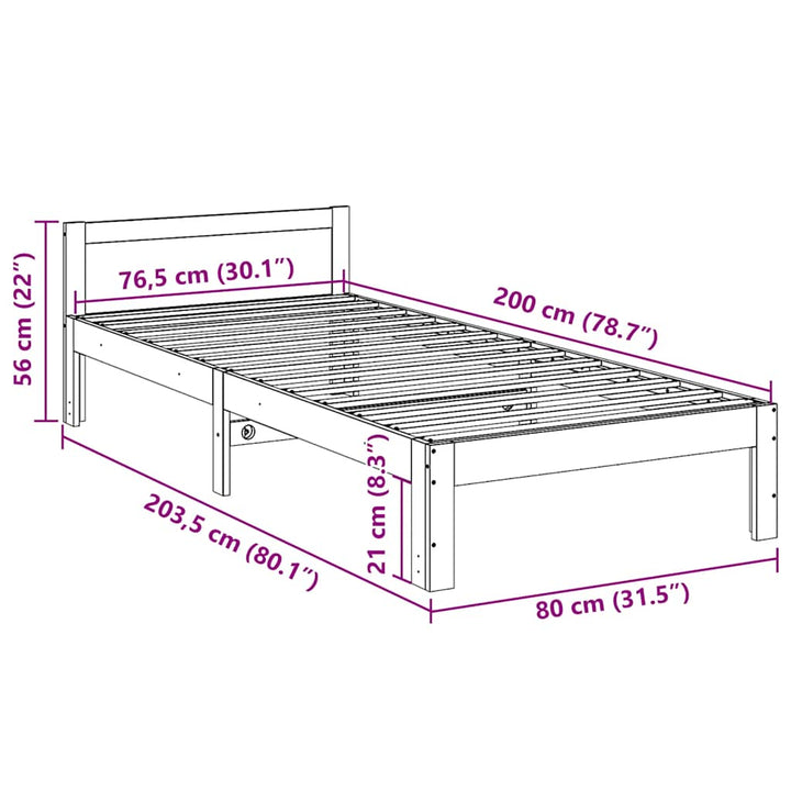 sengeramme uden madras 80x200 cm massivt fyrretræ gyldenbrun