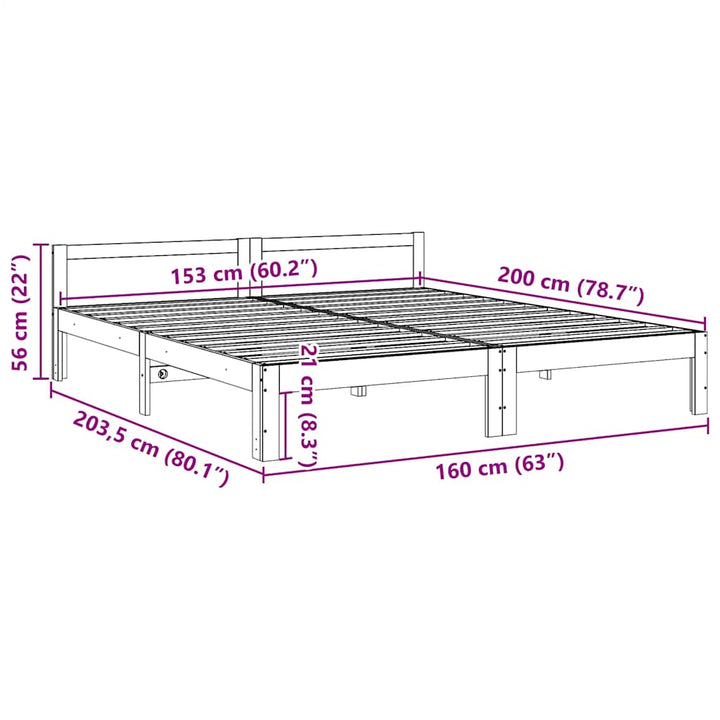 sengeramme uden madras 160x200 cm massivt fyrretræ hvid
