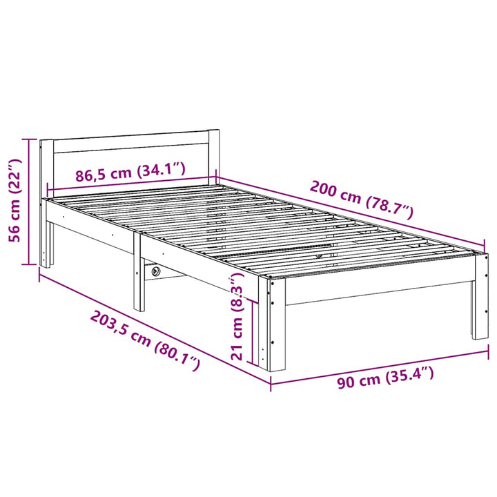 sengeramme uden madras 90x200 cm massivt fyrretræ