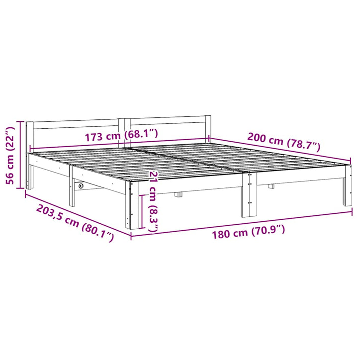 sengeramme uden madras 180x200 cm massivt fyrretræ hvid