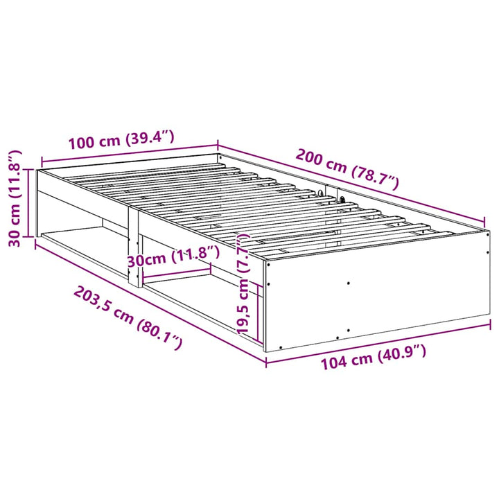 daybed med reol uden madras 100x200 cm massivt fyrretræ hvid