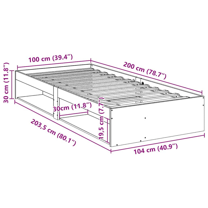 daybed uden madras 100x200 cm massivt fyrretræ gyldenbrun