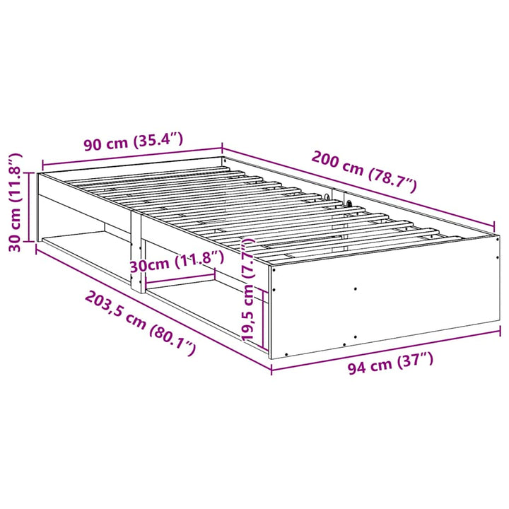 daybed uden madras 90x200 cm massivt fyrretræ gyldenbrun