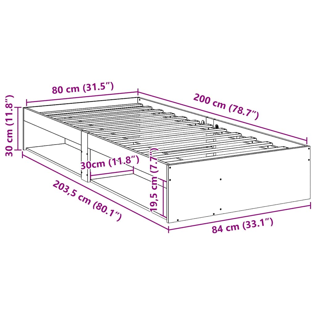 daybed uden madras 80x200 cm massivt fyrretræ hvid