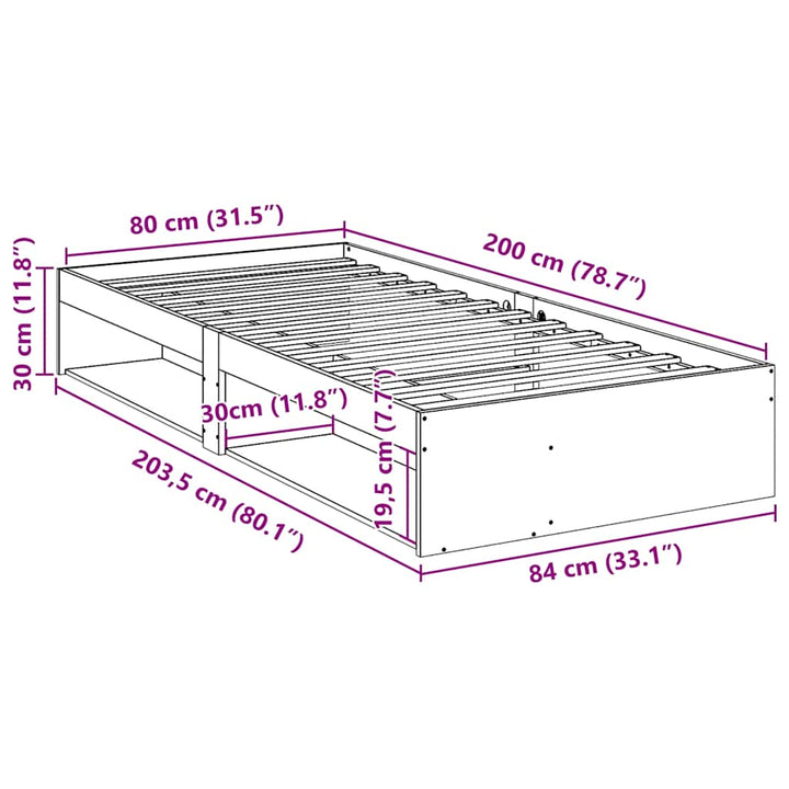 daybed uden madras 80x200 cm massivt fyrretræ gyldenbrun