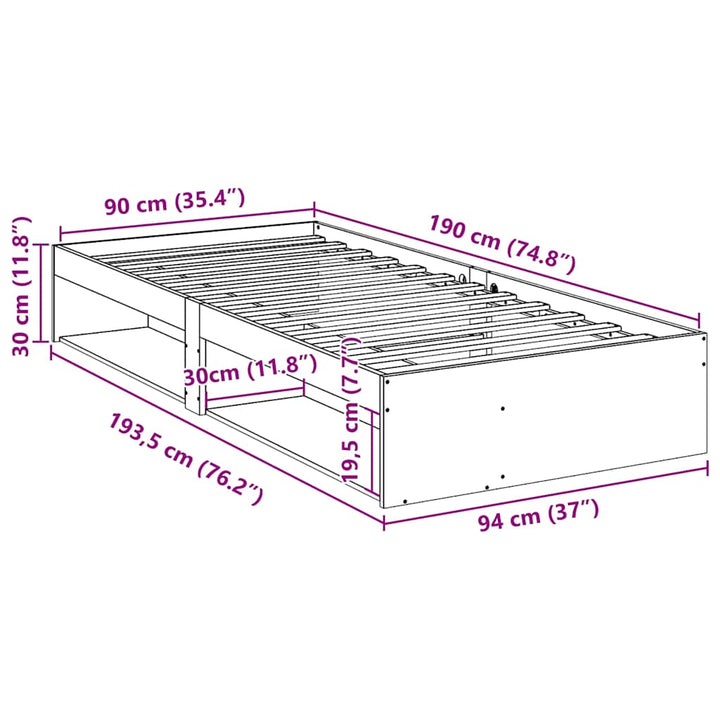 daybed uden madras 90x190 cm massivt fyrretræ gyldenbrun
