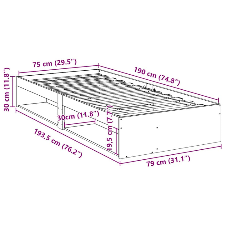 daybed med reol uden madras 75x190 cm massivt fyrretræ