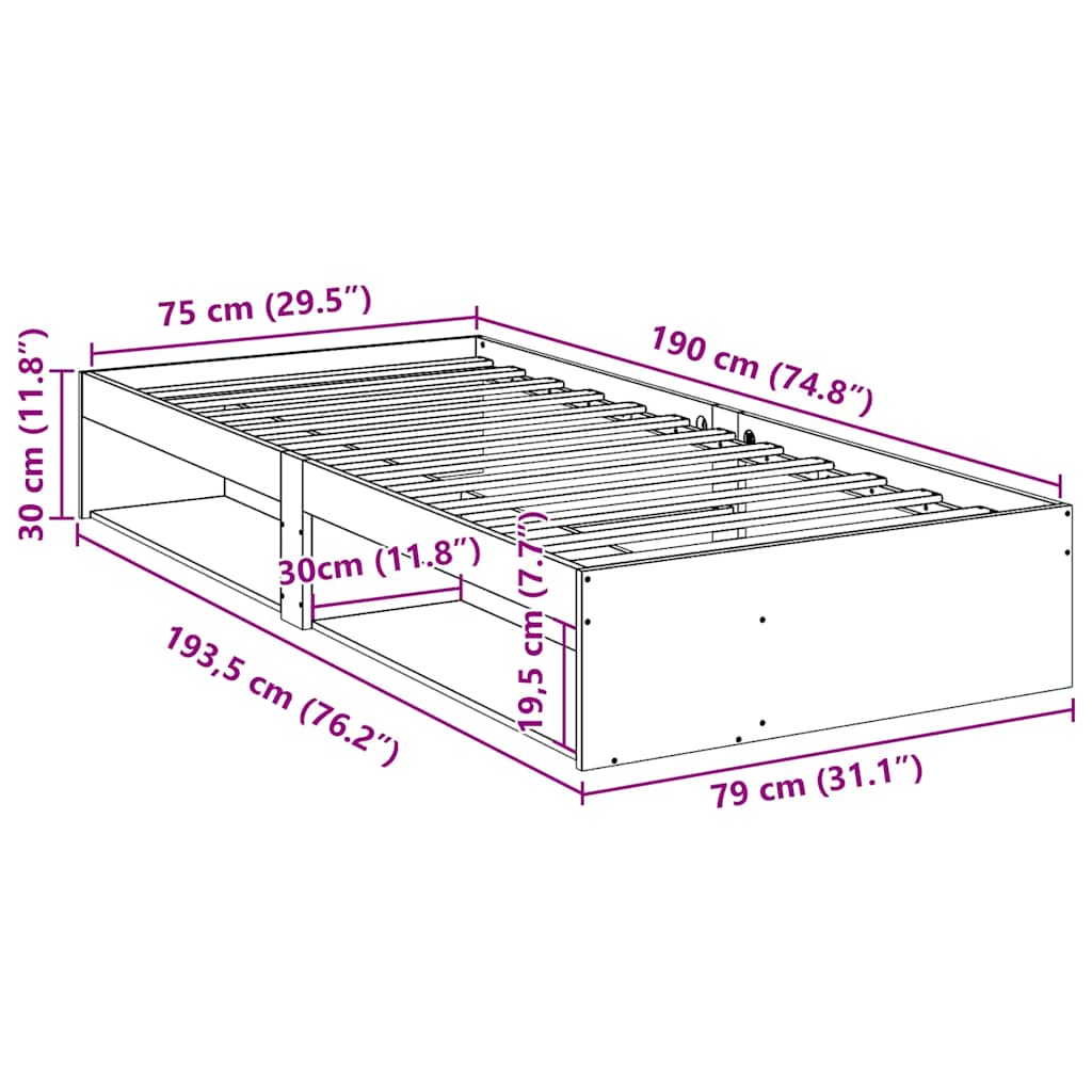 daybed med reol uden madras 75x190 cm massivt fyrretræ hvid