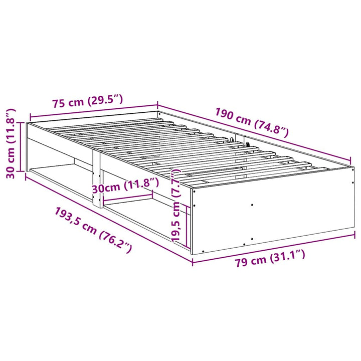 daybed uden madras 75x190 cm massivt fyrretræ gyldenbrun