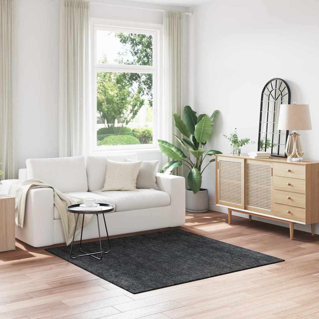 Anti-slip Shaggy tæppe Mørkegrå 160 x 160 cm PP