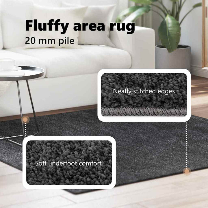 Anti-slip Shaggy tæppe Mørkegrå 200 x 200 cm PP