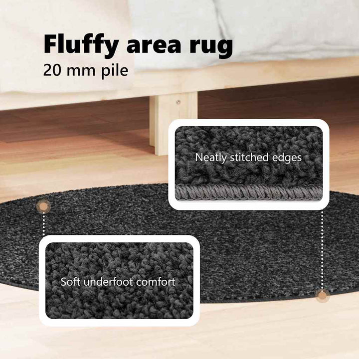 Anti-slip Shaggy tæppe Mørkegrå 120 x 120 cm PP
