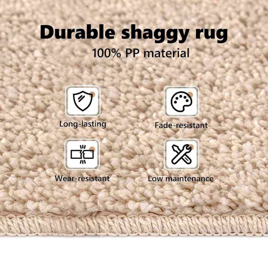 Anti-slip Shaggy tæppe Creme 200 x 200 cm PP