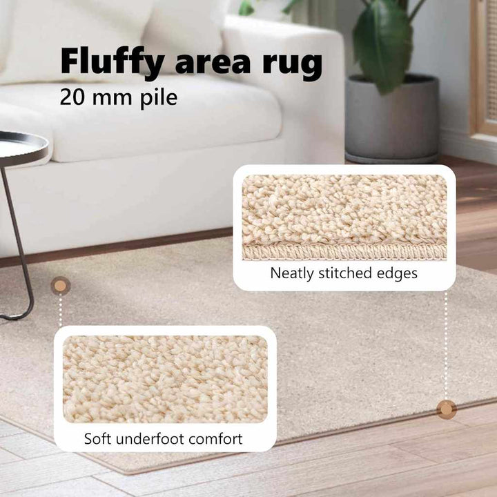 Anti-slip Shaggy tæppe Creme 200 x 200 cm PP