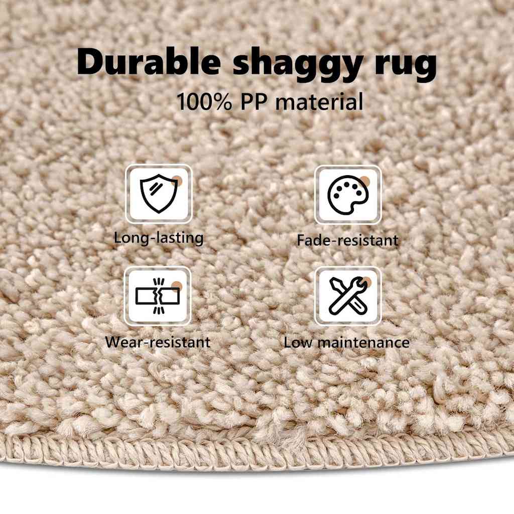 Anti-slip Shaggy tæppe Creme 120 x 120 cm PP
