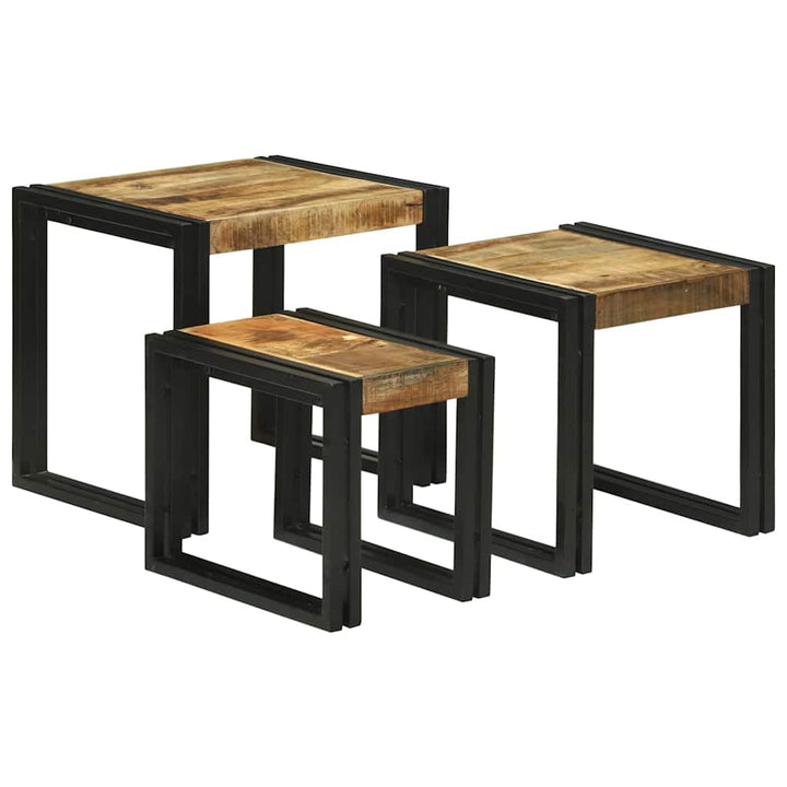 Nesting Bord 3 pcs Brun og sort Massiv mango træ og metal