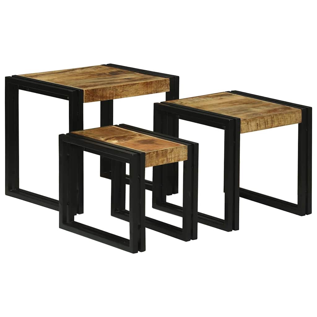 Nesting Bord 3 pcs Brun og sort Massiv mango træ og metal