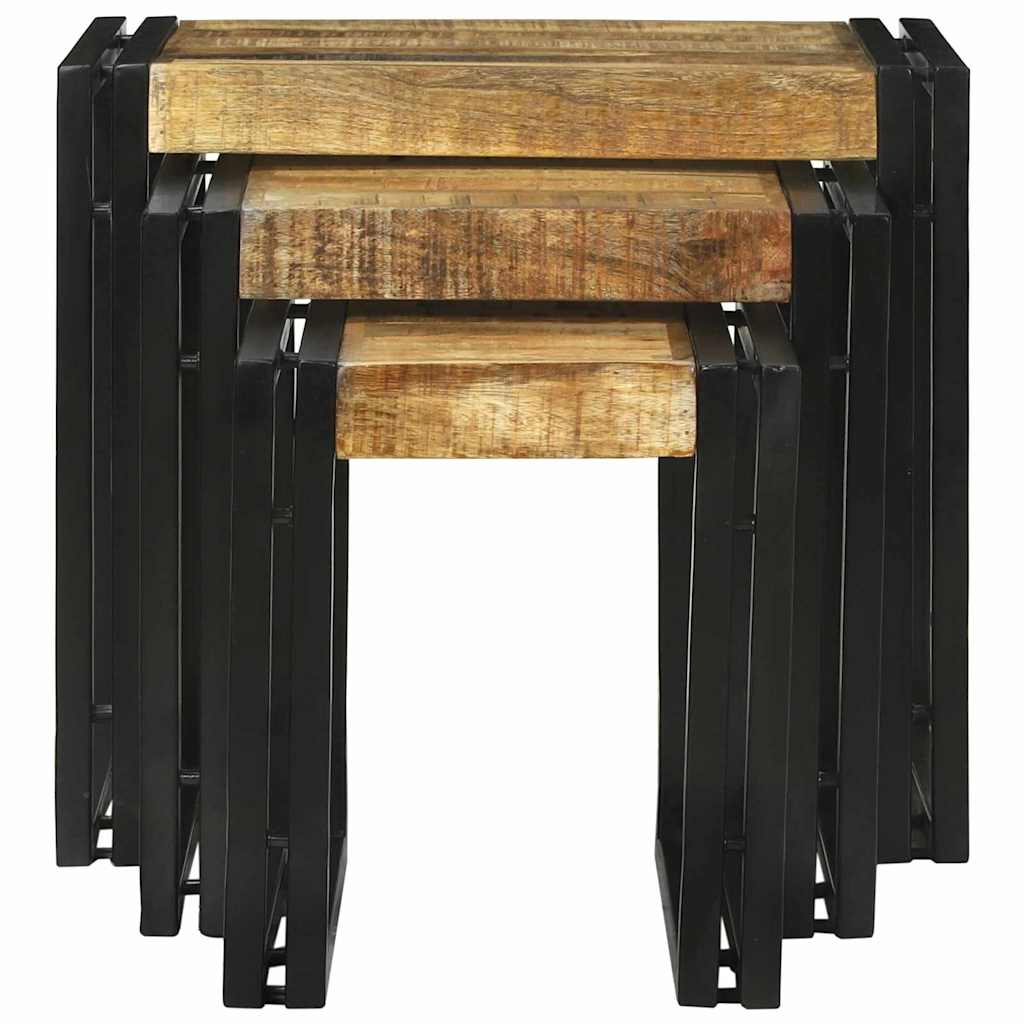 Nesting Bord 3 pcs Brun og sort Massiv mango træ og metal